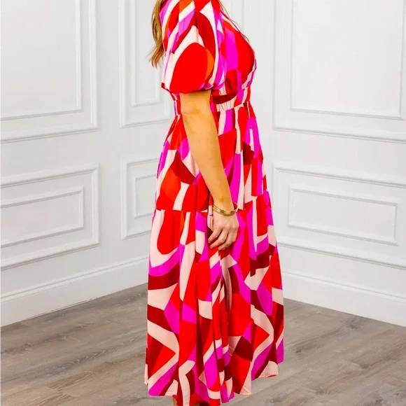 THML puff sleeve nwt multi color midi dress XL - Picture 2 of 7